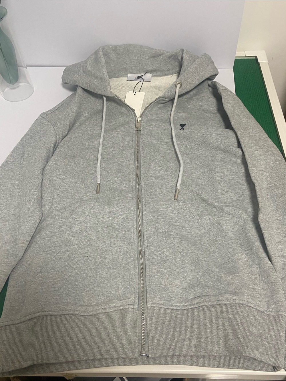 Ami Light Gray Men's Full-Zip Hoodie